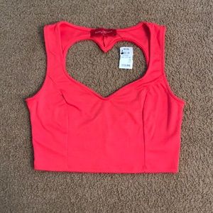 NEVER WORN Coral Crop Top w/ ❤️ shaped cutout back